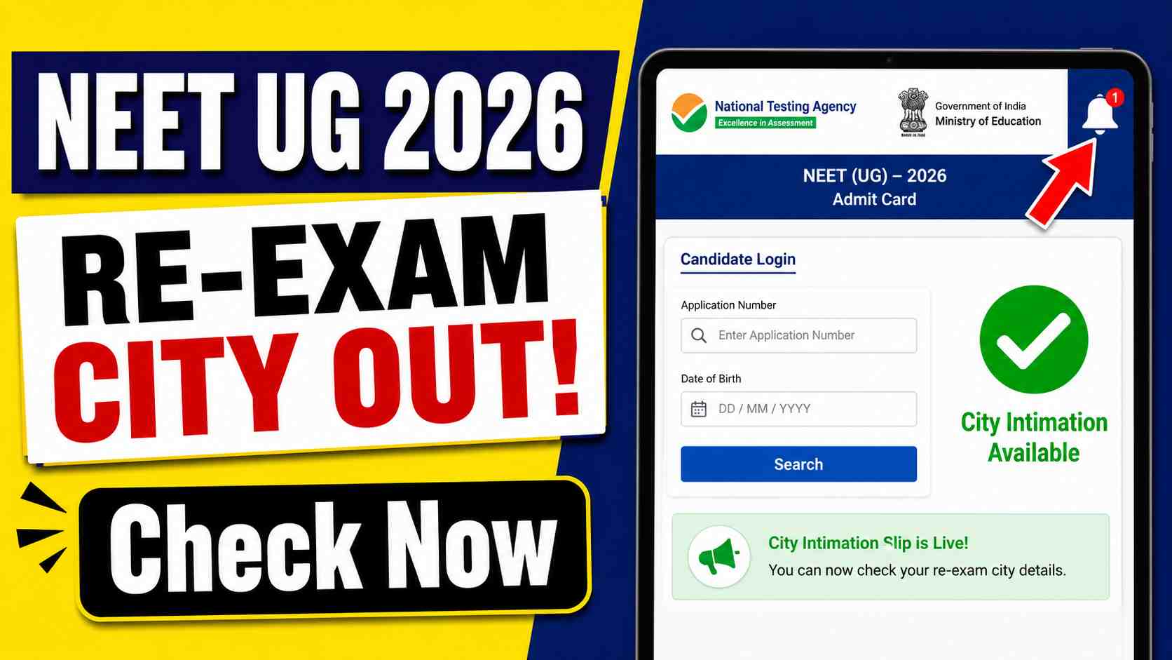NEET UG 2026 Re-Exam City Intimation Slip and Admit Card Update Official Details